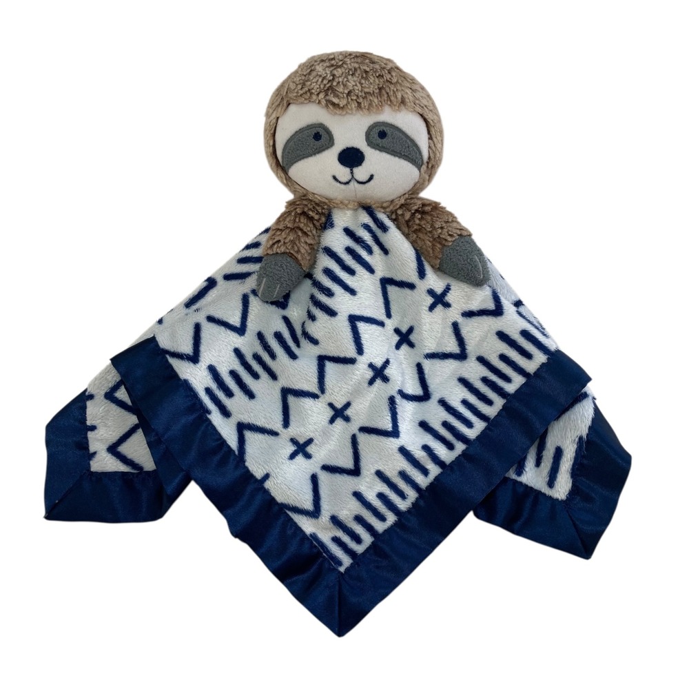 Cloud Island Sloth Lovey 14" Security Blanket Brown Blue Satin 2018